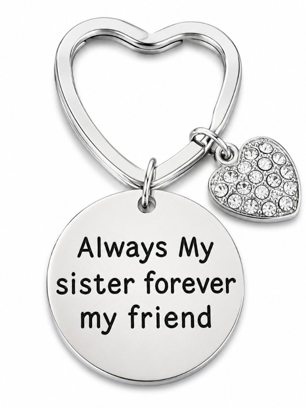 Sister Keychain- Always My Sister Forever My Friend Keychain- Rhinestone Heart